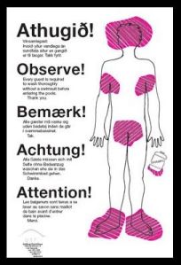 Posted several places in the locker rooms in Iceland. Photo by I.Skoch/GlobalPost as cameras are frowned upon in locker rooms.