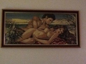 Questionable art at my hostel. Someone took the time to needlepoint this.